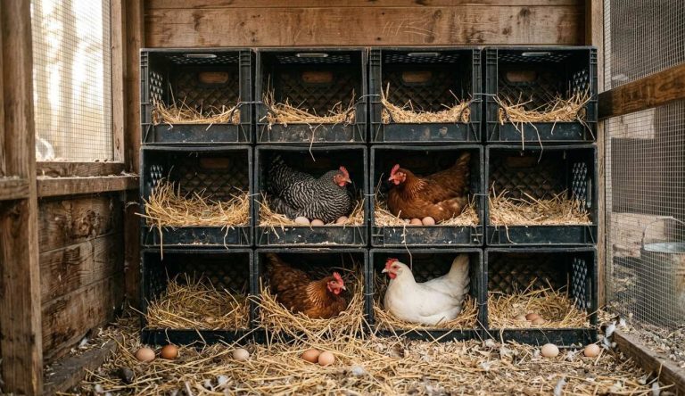 Nesting Crate Rack 27 Low Budget DIY Chicken Coop Ideas - Homestead Gardener