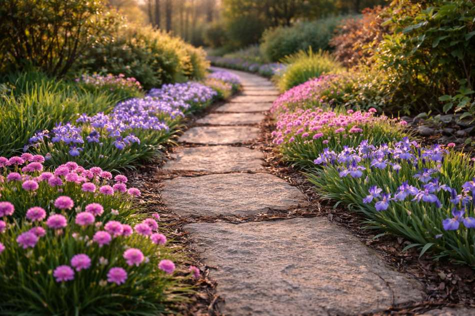 Pathway Lining Spring Flower Bed